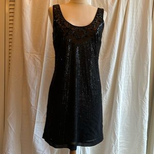NWT. White House Black Market Black Sequined Dress w/ full lining.  Size 4